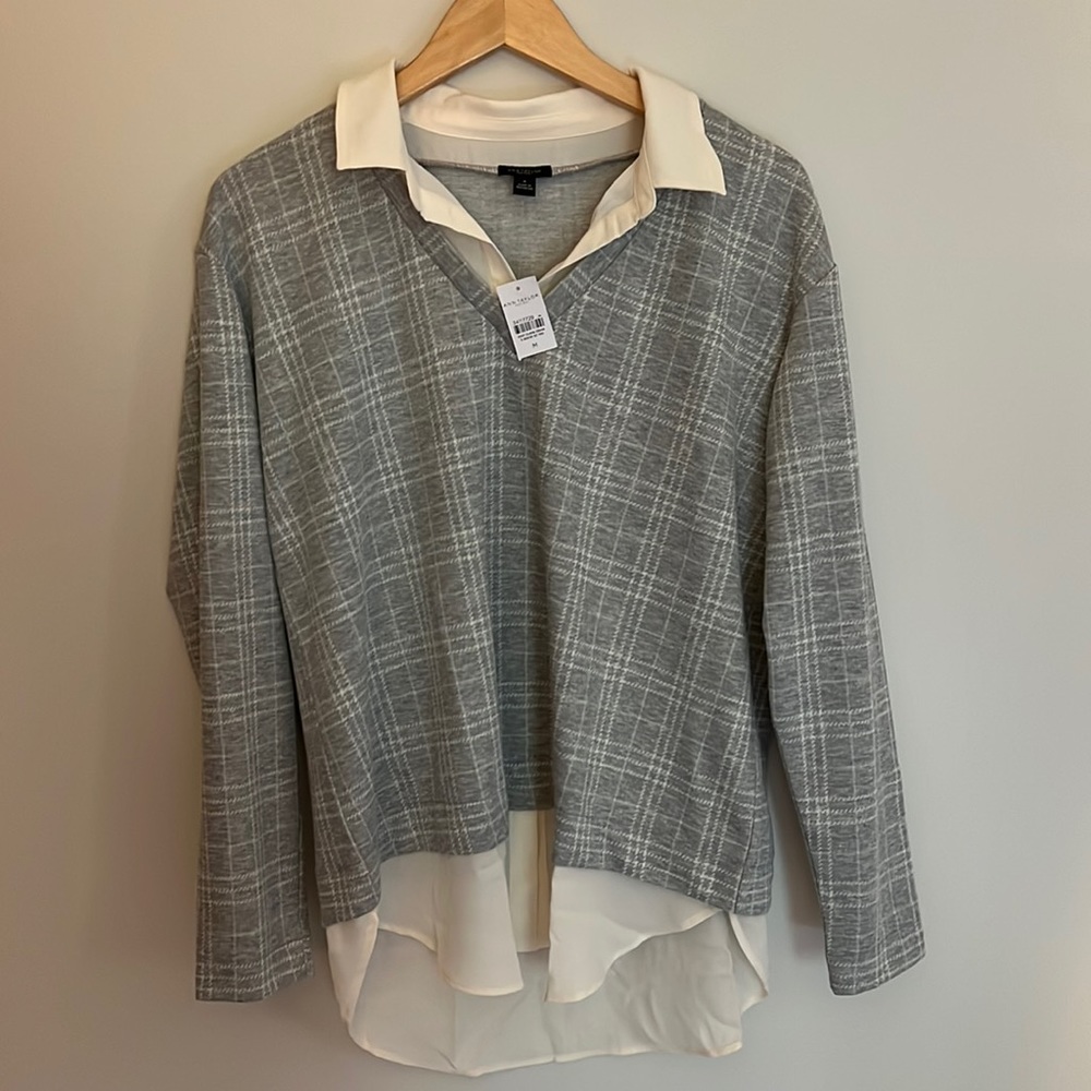Ann Taylor Gray and White Layered Blouse